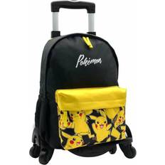 Herr Skolväskor Pokémon Anpassningsbar amerikansk Pikachu Skolryggsäck Vagn Toybags med 4 Roterande hjul, Unisex barn, Svart, Stor, Svart, L