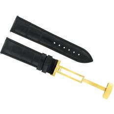 Watch Straps Ewatchparts 20MM LEATHER BAND DEPLOYMENT CLASP FOR BREITLING PILOT GOLD BLACK