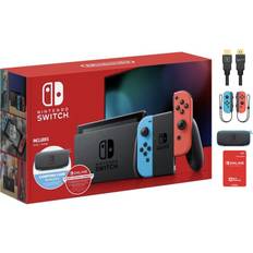 Nintendo 2021 Switch Console 32GB Console with Neon Blue and Neon Red Joy-Con, 6.2" Touchscreen LCD Display Carrying Case 12 Month Switch Online Membership Hubxcel HDMI Holiday Bundle