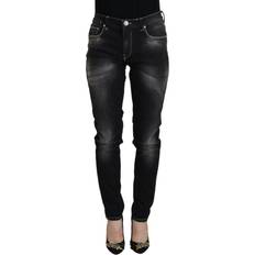 ACHT Black Washed Mid Waist Tapered Women Casual Denim Jeans