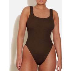 Hunza G Bekleidung Hunza G Square Neck Metallic Seersucker Swimsuit Brown