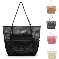 Black Beach Bags CN Women Men Large-capacity simple mesh beach bag For Travel Beach Outdoor Black