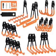 AOBEN Garage Hooks,24Pack Heavy Duty Garage Hanger Organizer Anti-Slip Double Wall Garage Storage Hooks for Ladder, Power Tool,Bike,Ropes 23 Hooks & 1 hoder Strap-Orange