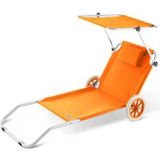Orange Sun Beds Casaria Sun Lounger Kreta Orange Aluminium with Castors