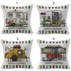 KEROTA Nunubee Happy Campers Motorhome Decorations Linen Cushion Cover