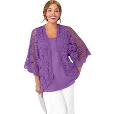 Jessica London Cardigans Jessica London Plus Women's Crochet Cardigan in Bright Violet Size 34/36 Sweater