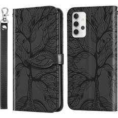 For Samsung Galaxy A32 5G Wallet Case,2 Credit Card Slot ID Card Holder,PU Leather Flip Case with Strap Black