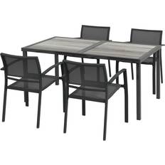 Ute matgrupp Utemöbler OutSunny Ute 4 Stapelbara Stolar Trälook 150 x 87 x 72 cm Matgrupp, 1 Bord inkl. 4 Stolar