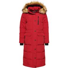 Superdry Langer Everest Mantel mit Kunstfellbesatz - Rouge