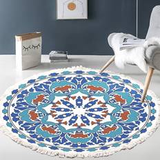Carpets & Rugs Mascot Hand Woven Cotton Round Rug Mandala Pattern Bohemian