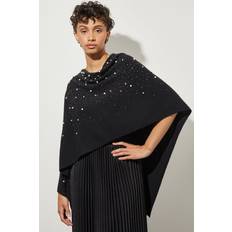 Black - Solid Colors Capes & Ponchos Ming Wang Pearl Beaded Poncho Soft Cashmere, Black