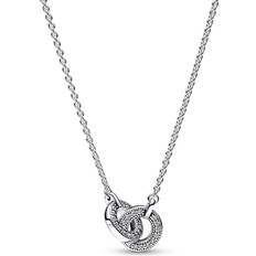 Pandora Signature Intertwined Pavé Pendant Necklace - Silver/Transparent