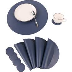 Jovono Navy Faux Leather Round Placemats
