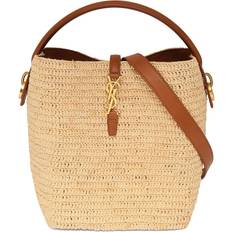 Raffia Bucket Bags Saint Laurent Bucket-Bag Le 37 aus Raffiabast mit Leder Nude Einheitsgröße