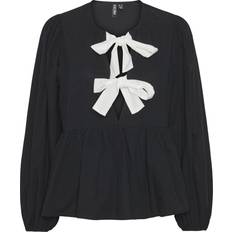 Pieces Golly Bow Long Sleeve Top - Black