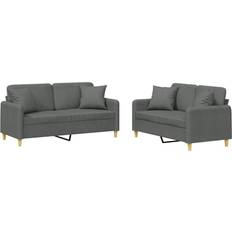 2 personers - Sofagrupper Sofaer vidaXL Sofasæt 2 Dele Med Puder Stof Mørkegrå Sofa 2 personers