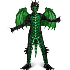 Spooktacular Creations Kids Dragon Costume, Green Dark Dragon Jumpsuit, Boys Dragon Wings, Tail and Mask Set for Halloween Dress Up-S