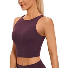 Underwear Crz Yoga CRZ YOGA Womens Butterluxe High Neck Longline Sports Bra U Back Padded Crop Workout Tank Top with Built in Bra Deep Purple