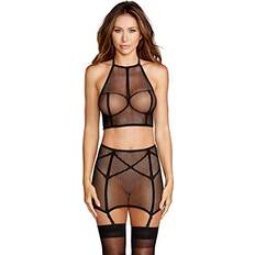 Nylon - Women Lingerie Sets Dreamgirl Women's Fishnet Bralette & High-Waister Garter Skirt Set, Black, One