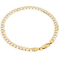 Bracelets Nuragold 10k Yellow Solid 5mm Cuban Chain Curb Link Diamond Cut Pave Two Tone Bracelet Mens Womens Lobster Clasp