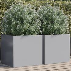 Carrés Potagers Surélevés vente vidaXL Jardinières 2 pcs Argenté 49x47x46 cm Acier Galvanisé