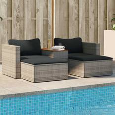 Rattan Loungesæt Havemøbler vidaXL Sofasæt 5 Dele Med Hynder Polyrattan Akacietræ Grå Loungesæt