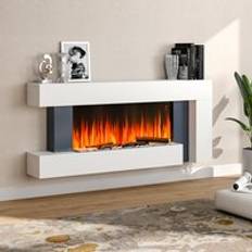 LivingAndHome Freestanding Electric Fireplace Mantel White
