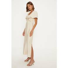 Oasis Satin Twist Front Angel Sleeve Midi Bridesmaids Dress Champagne