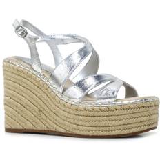 41 ½ Alpargatas Kenneth Cole New York Women's Espadrille Platform Wedge Sandals Silver- Metallic Pu