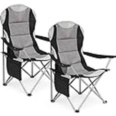 Mondeer Mondeer Campingstuhl Faltbar 2er Set, Klappstuhl Gepolster Anglerstuhl mit Getränkehaltern und Seitentasche für Camping Garten Balkon Strand, bis 120kg, Dunkelgrau