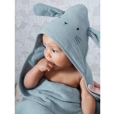 Vertbaudet Bath Cape Mitt Organic Cotton Gauze Blue Medium