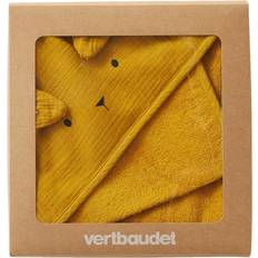 Vertbaudet Bath Cape Mitt Organic Cotton Gauze Yellow Print