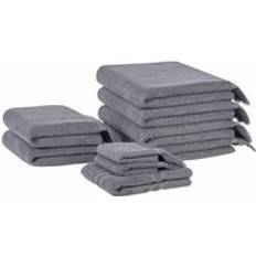 Set Of 9 Cotton Terry Towels Grey