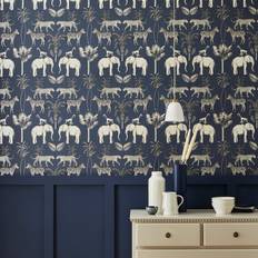 Dunelm Safari Walk Navy Wallpaper Navy