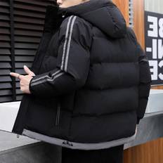 Mens Parkas Winter Hooded Coat Casual Warm Cardigan Jacket Ropa De Hombre Parkas Jackets for Men Black One