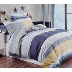 Cushion Mania Stripe Blue Mustard, King Duvet Cover