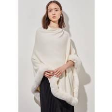 White Capes & Ponchos Ming Wang Faux Fur Trim Poncho