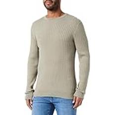 Selected Homme SELETED HOMME Herr Slhberg Cable Crew Neck Noos stickad tröja, Vetiver/detalj: melerad