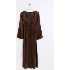 Brown - Slip Dresses River Island Womens Brown Satin Belted Slip Midi Dress