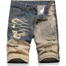 Bronze - Men Trousers & Shorts Shein Men's Ripped Denim Shorts For European And American Style