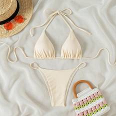 Stretch Bikiniset Shein V-Neck Halter Bikini Set With Separated Bottoms