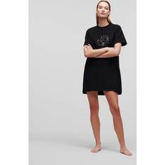 Karl Lagerfeld Damen Ikonik 2.0 T-Shirt Pyjama-Kleid, Schwarz/Silber