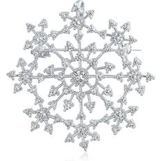 Transparent Brooches Bling Jewelry Frozen Winter Holiday Party Cz Pave Cubic Zirconia Scarf Christmas Statement Snowflake Brooch Pin For Women Silver Plated Brass Clear