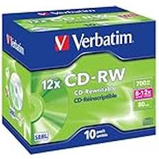 Optical Storage Verbatim CD-RW 700 MB, 10er Pack Jewel Case, CD Rohlinge beschreibbar, 52-fache Brenngeschwindigkeit mit langer Lebensdauer, leere CDs, Audio CD Rohling rewritable, CD leer