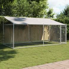 vidaXL Hundegård tag 4x2x2 m galvaniseret grå