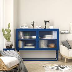 Blue Glass Cabinets Bed Bath & Beyond Stylish Tempered 2 Fluted Blue Glass Cabinet 47.2x13.6"