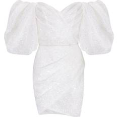 White Cute mini dress with doll sleeves