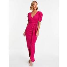 Long Dresses - Pink Quiz Puff Sleeve Maxi Dress - Magenta