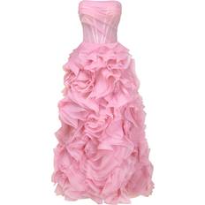 Voluminous rose appliques pink maxi dress, Garden of Eden