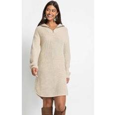 Bonprix Half Zip Knitted Dress Sand